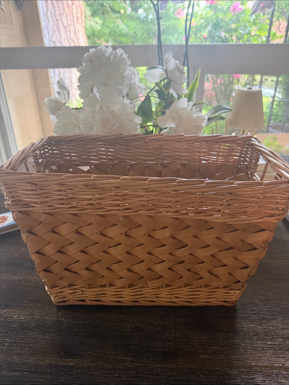 Natural Woven Storage Basket - Tan rectangular